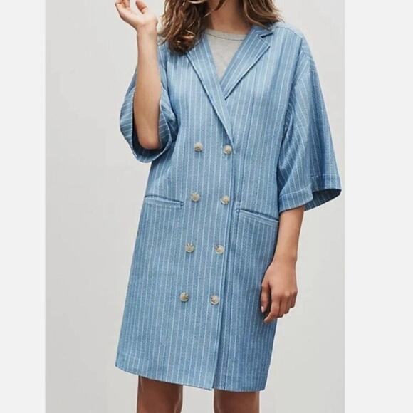 Anthropologie Maeve Blue Striped Long Blazer Jacket S - Picture 1 of 9